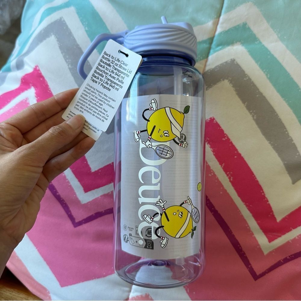 Nwt Lululemon Back to Life Clear Bottle 32oz Straw Lid Deuce Lemon Serene Blue